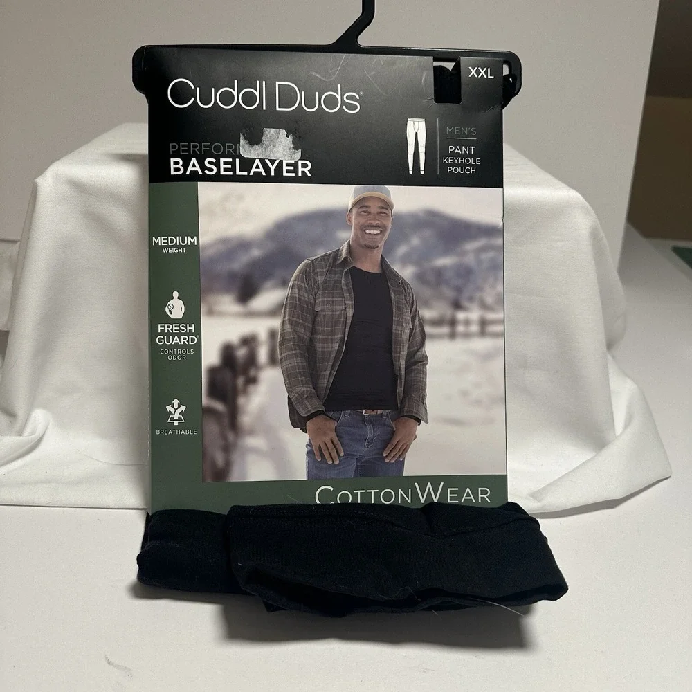 Cuddl Duds Men 2XL Performance Baselayer Pants Medium Weight Cotton Wear Black